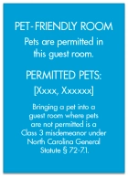 North Carolina Pet-Friendly Room Sign - (Pack of 10)
