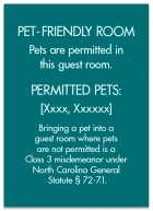 North Carolina Pet-Friendly Room Sign - (Pack of 10)