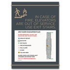 Elevator Emergency with Evacuation Map Signs